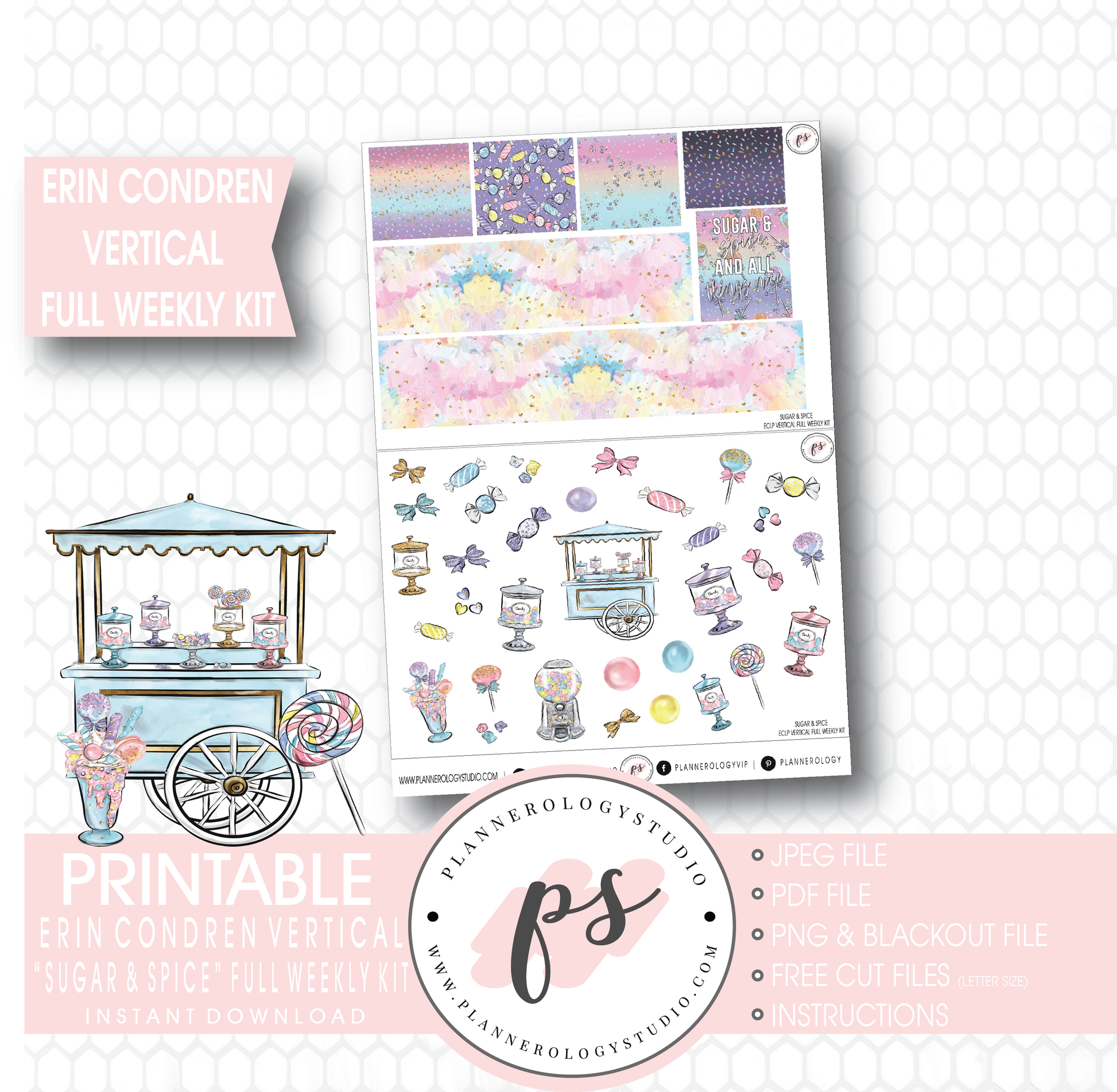 Sugar & Spice Full Weekly Kit Printable Planner Stickers (for use with Erin Condren Vertical) - Plannerologystudio