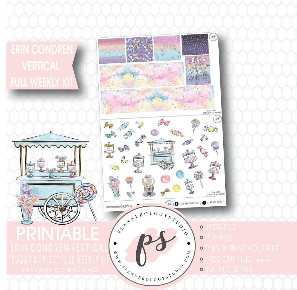 Sugar & Spice Full Weekly Kit Printable Planner Stickers (for use with Erin Condren Vertical) - Plannerologystudio