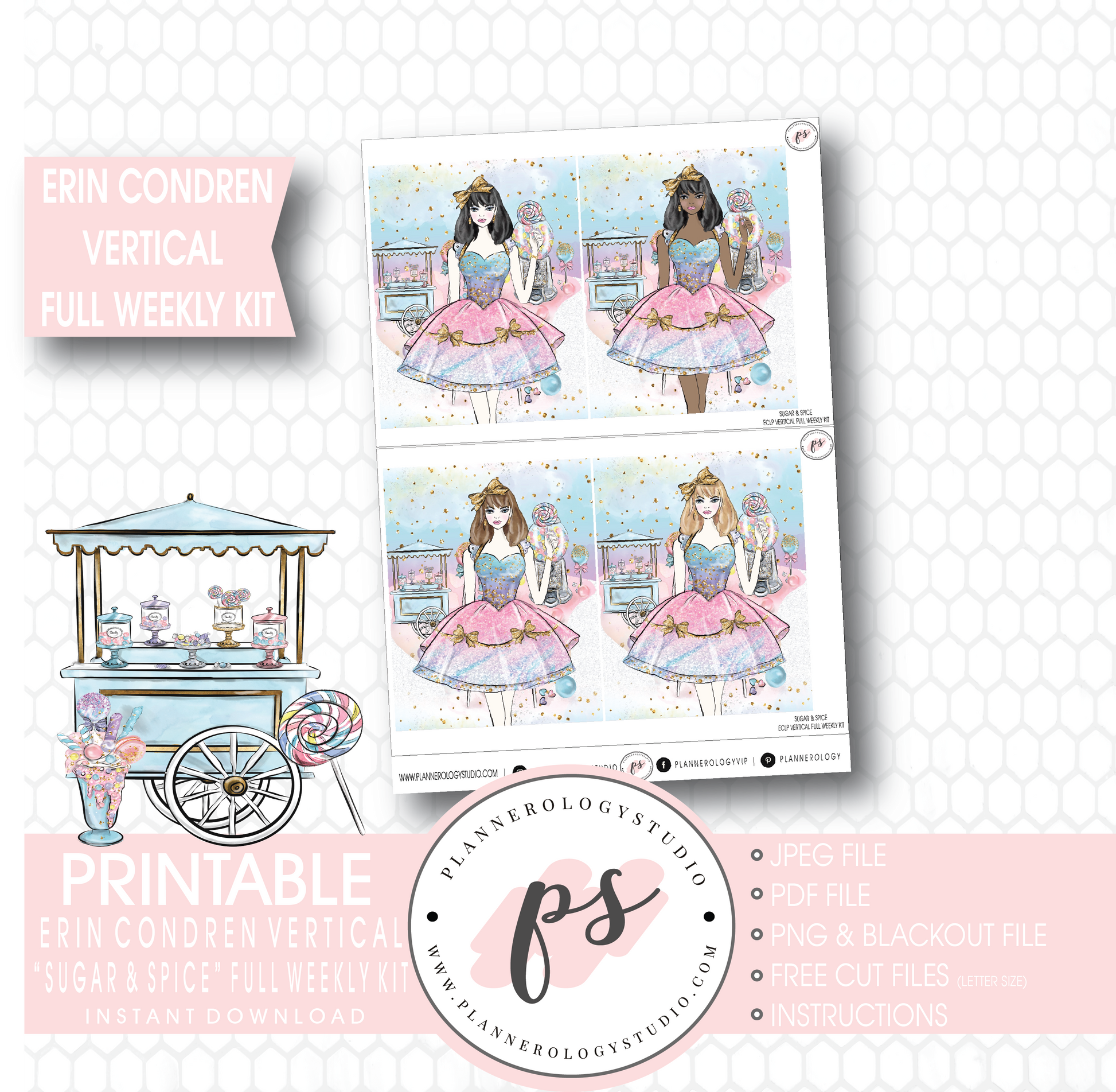 Sugar & Spice Full Weekly Kit Printable Planner Stickers (for use with Erin Condren Vertical) - Plannerologystudio