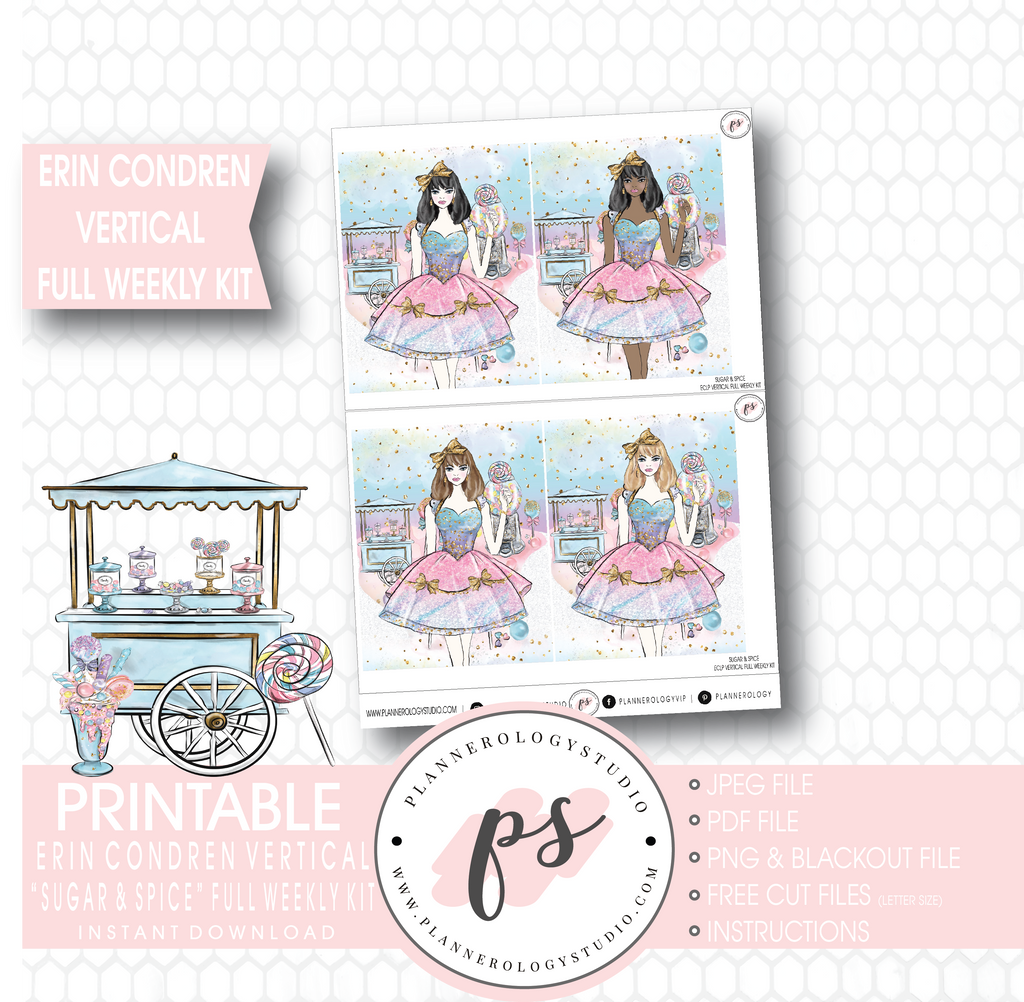 Sugar & Spice Full Weekly Kit Printable Planner Stickers (for use with Erin Condren Vertical) - Plannerologystudio