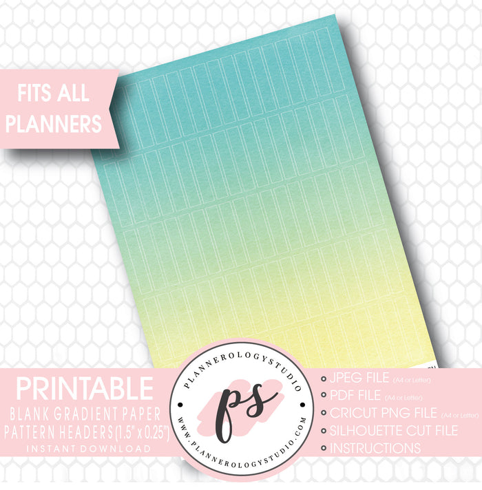 Gradient Paper Ombre Pastel Pattern Blank Header Printable Planner Stickers - Plannerologystudio