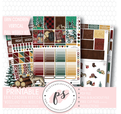 Woodland Winter Full Weekly Kit Printable Planner Stickers (for use with Erin Condren Vertical) - Plannerologystudio