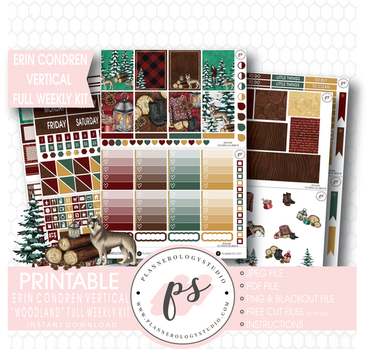 Woodland Winter Full Weekly Kit Printable Planner Stickers (for use with Erin Condren Vertical) - Plannerologystudio