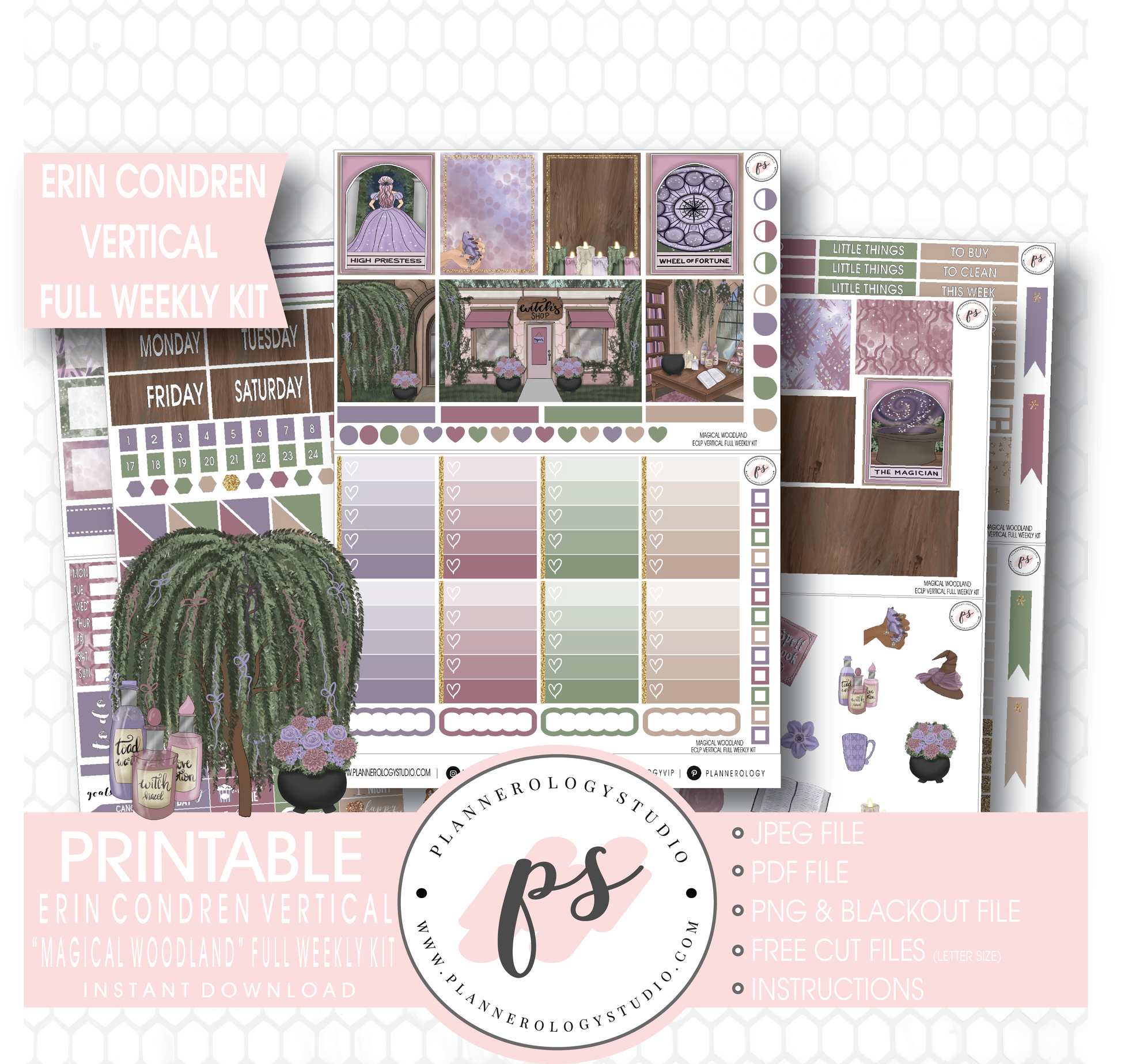 Magical Woodland Winter Full Weekly Kit Printable Planner Stickers (for use with Erin Condren Vertical) - Plannerologystudio