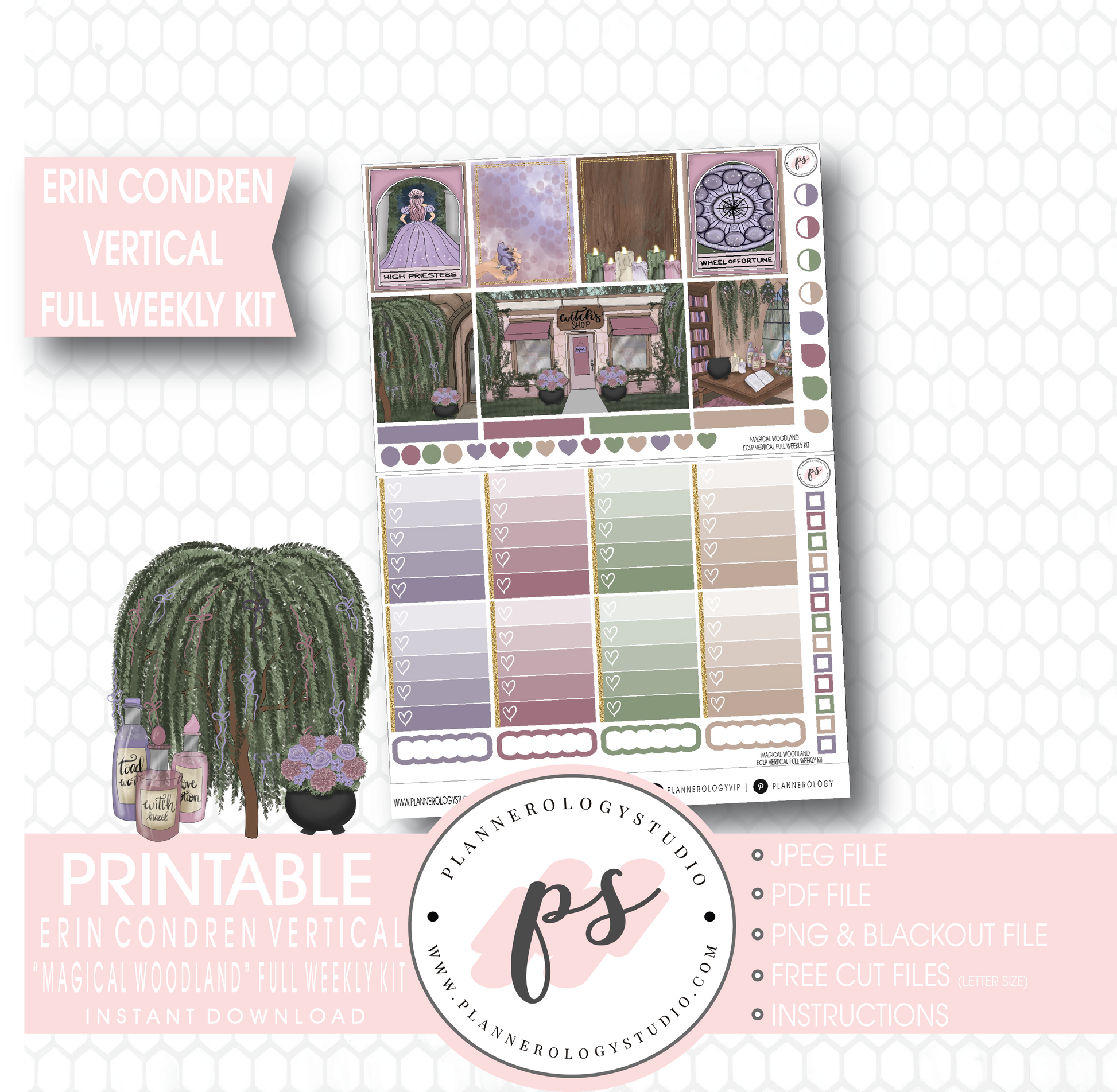 Magical Woodland Winter Full Weekly Kit Printable Planner Stickers (for use with Erin Condren Vertical) - Plannerologystudio