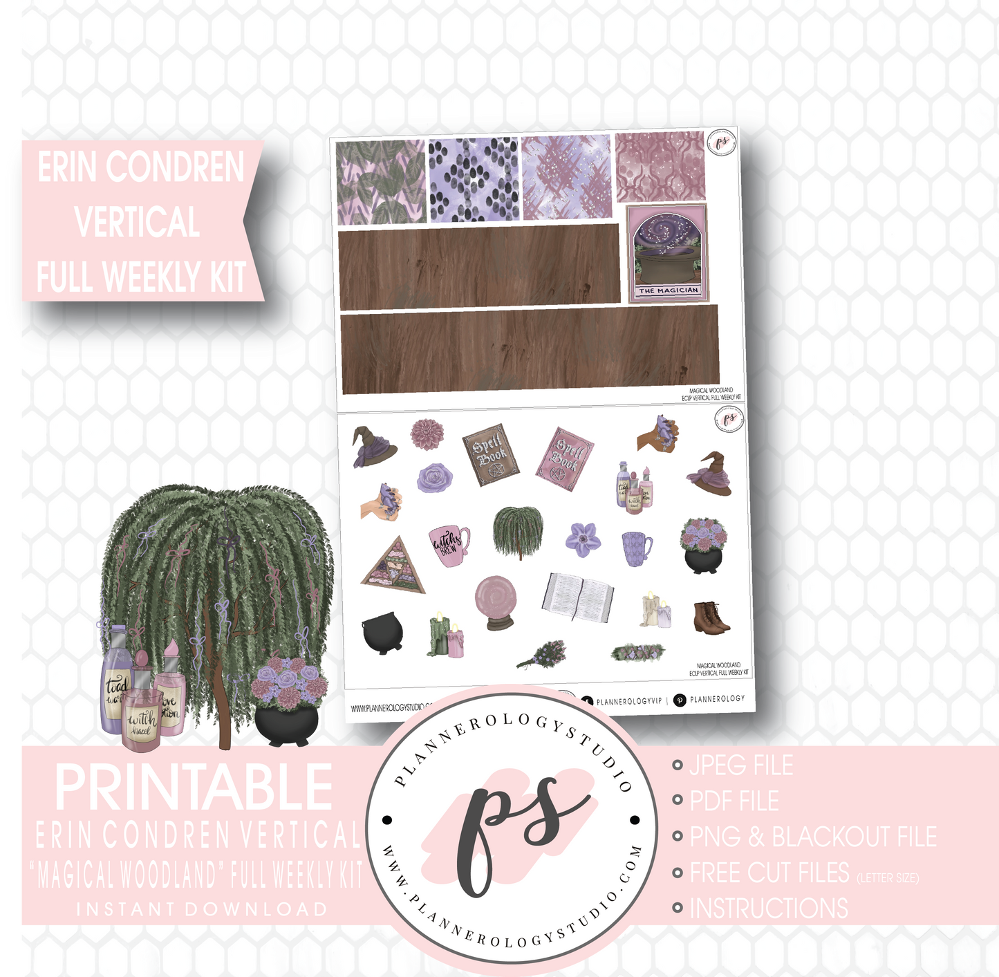 Magical Woodland Winter Full Weekly Kit Printable Planner Stickers (for use with Erin Condren Vertical) - Plannerologystudio