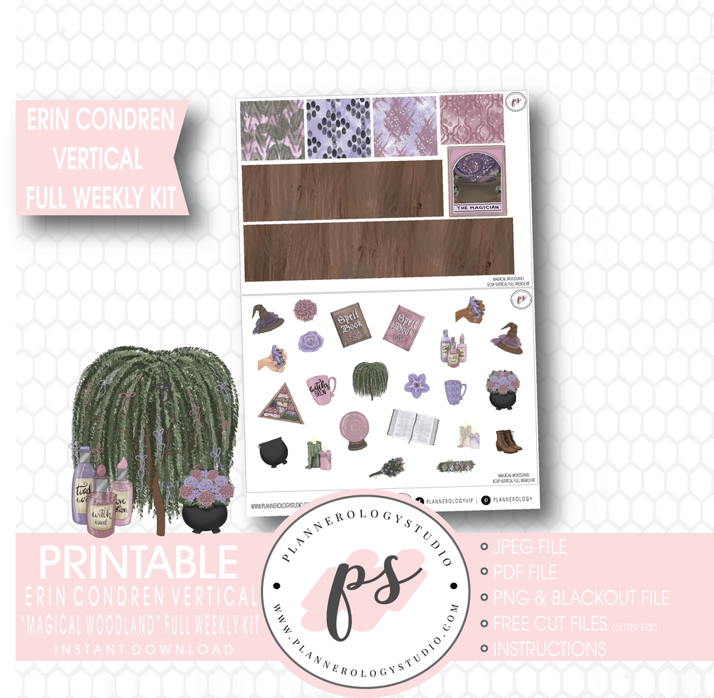 Magical Woodland Winter Full Weekly Kit Printable Planner Stickers (for use with Erin Condren Vertical) - Plannerologystudio