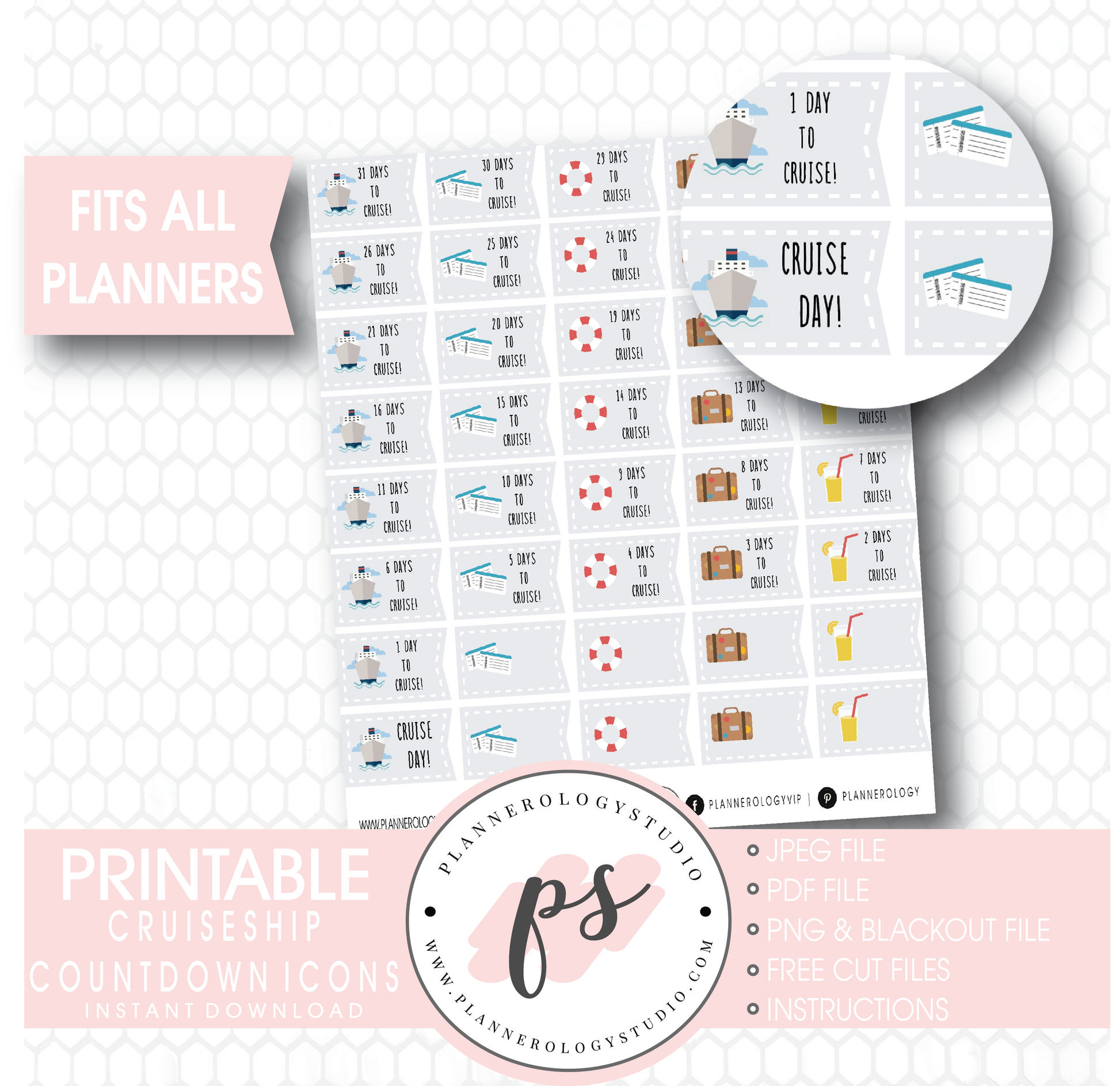 Cruise Ship Countdown Planner Icons Digital Printable Planner Stickers - Plannerologystudio