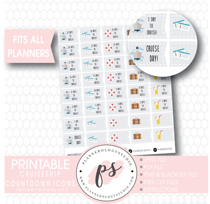 Cruise Ship Countdown Planner Icons Digital Printable Planner Stickers - Plannerologystudio