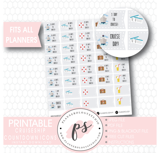 Cruise Ship Countdown Planner Icons Digital Printable Planner Stickers - Plannerologystudio