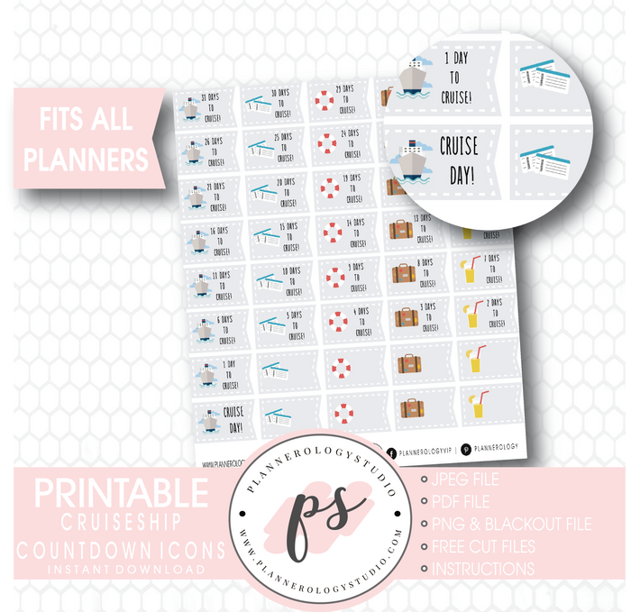 Cruise Ship Countdown Planner Icons Digital Printable Planner Stickers - Plannerologystudio