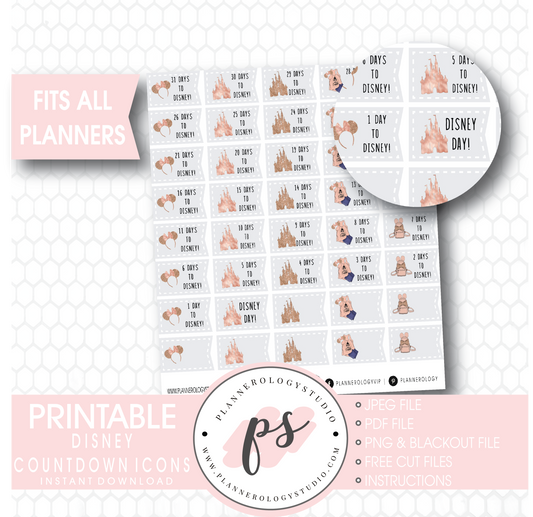 Disney Countdown Planner Icons Digital Printable Planner Stickers - Plannerologystudio