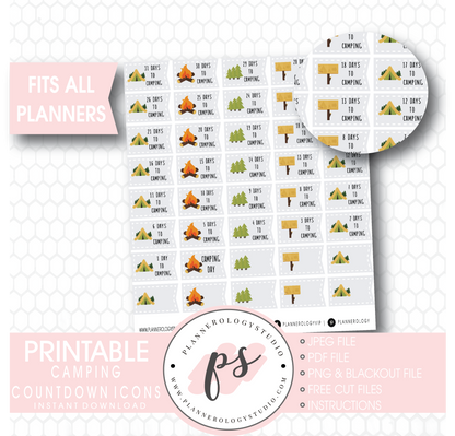 Camping Countdown Planner Icons Digital Printable Planner Stickers - Plannerologystudio