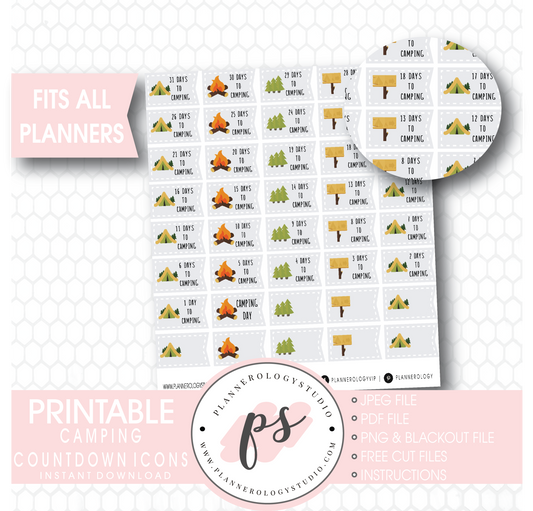 Camping Countdown Planner Icons Digital Printable Planner Stickers - Plannerologystudio