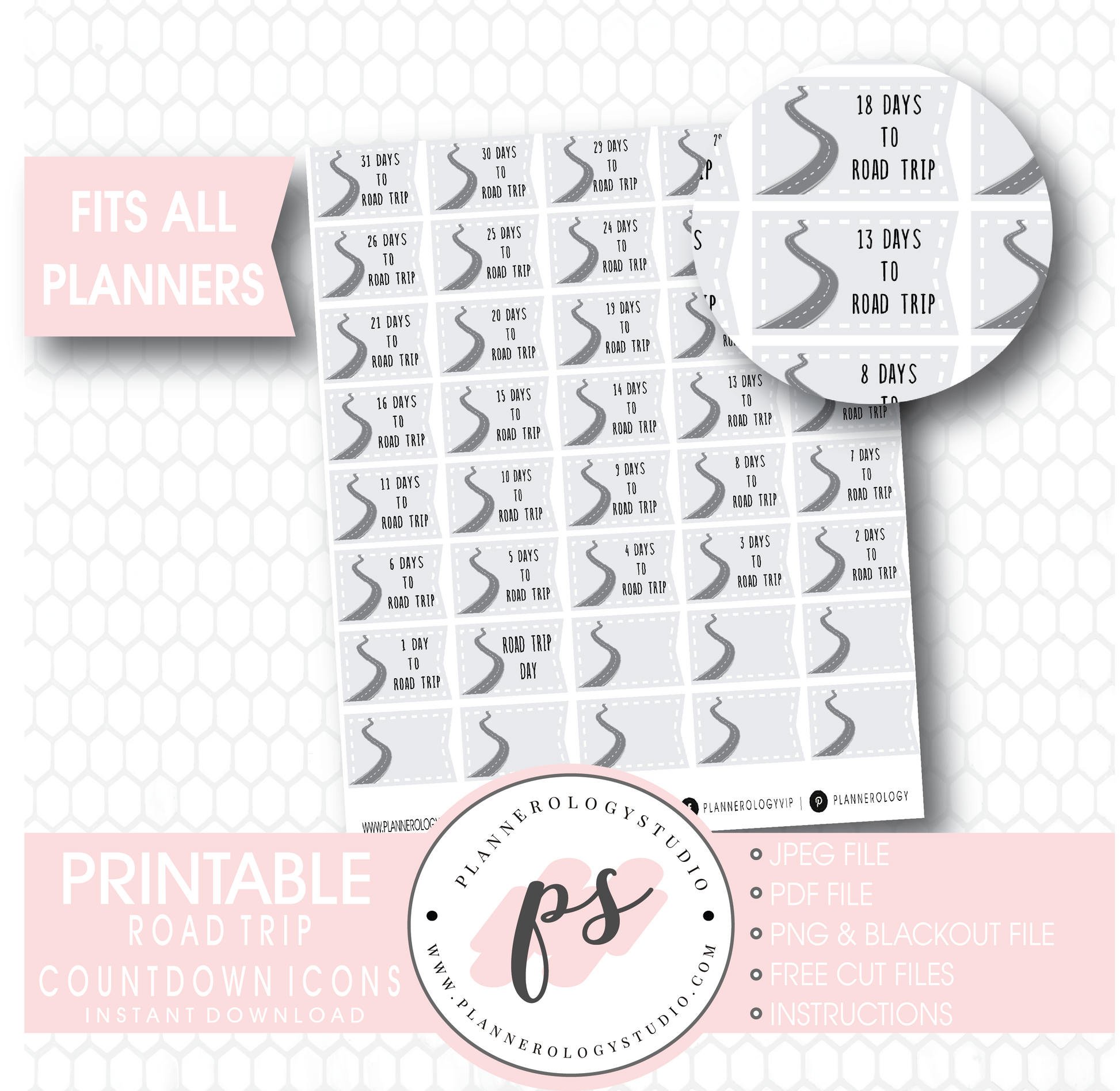 Road Trip Countdown Planner Icons Digital Printable Planner Stickers - Plannerologystudio