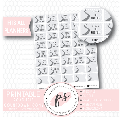 Road Trip Countdown Planner Icons Digital Printable Planner Stickers - Plannerologystudio