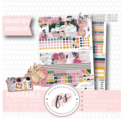 Stay in Love Valentine's Day February 2019 Monthly View Kit Digital Printable Planner Stickers (for use with Carrie Elle Planner) - Plannerologystudio