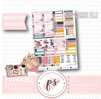 Stay in Love Valentine's Day February 2019 Monthly View Kit Digital Printable Planner Stickers (for use with Carrie Elle Planner) - Plannerologystudio