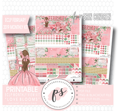 Love Blooms Valentine's Day February 2019 Monthly View Kit Digital Printable Planner Stickers (for use with Erin Condren) - Plannerologystudio