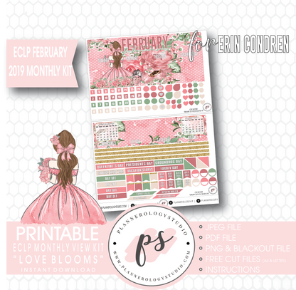 Love Blooms Valentine's Day February 2019 Monthly View Kit Digital Printable Planner Stickers (for use with Erin Condren) - Plannerologystudio