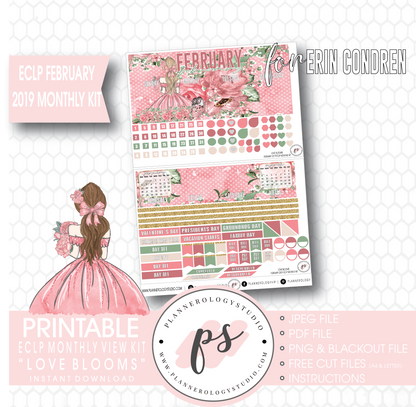 Love Blooms Valentine's Day February 2019 Monthly View Kit Digital Printable Planner Stickers (for use with Erin Condren) - Plannerologystudio