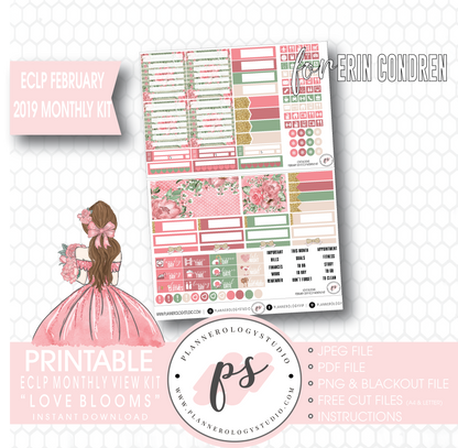 Love Blooms Valentine's Day February 2019 Monthly View Kit Digital Printable Planner Stickers (for use with Erin Condren) - Plannerologystudio