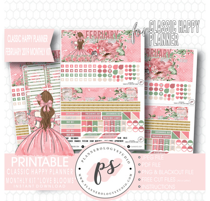 Love Blooms Valentine's Day February 2019 Monthly View Kit Digital Printable Planner Stickers (for use with Classic Happy Planner) - Plannerologystudio