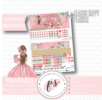 Love Blooms Valentine's Day February 2019 Monthly View Kit Digital Printable Planner Stickers (for use with Classic Happy Planner) - Plannerologystudio