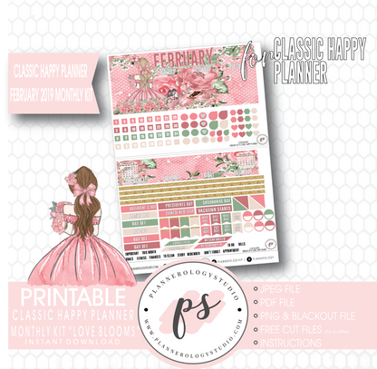 Love Blooms Valentine's Day February 2019 Monthly View Kit Digital Printable Planner Stickers (for use with Classic Happy Planner) - Plannerologystudio