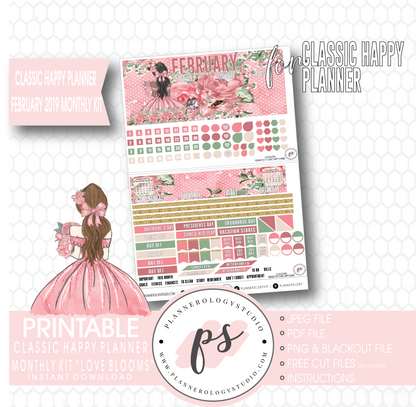 Love Blooms Valentine's Day February 2019 Monthly View Kit Digital Printable Planner Stickers (for use with Classic Happy Planner) - Plannerologystudio
