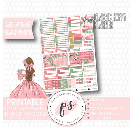 Love Blooms Valentine's Day February 2019 Monthly View Kit Digital Printable Planner Stickers (for use with Classic Happy Planner) - Plannerologystudio