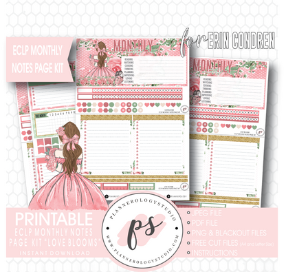 Love Blooms Monthly Notes Page Kit Digital Printable Planner Stickers (for use with Erin Condren) - Plannerologystudio