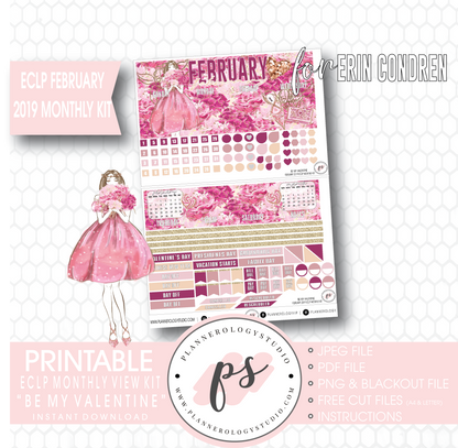 Be My Valentine February 2019 Monthly View Kit Digital Printable Planner Stickers (for use with Erin Condren) - Plannerologystudio
