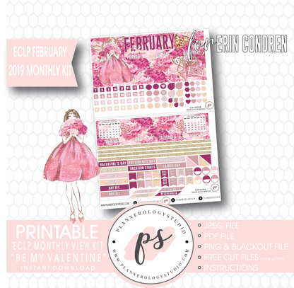 Be My Valentine February 2019 Monthly View Kit Digital Printable Planner Stickers (for use with Erin Condren) - Plannerologystudio