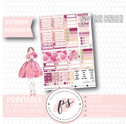 Be My Valentine February 2019 Monthly View Kit Digital Printable Planner Stickers (for use with Erin Condren) - Plannerologystudio