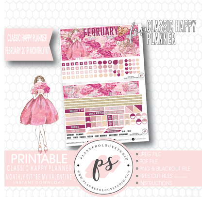 Be My Valentine February 2019 Monthly View Kit Digital Printable Planner Stickers (for use with Classic Happy Planner) - Plannerologystudio