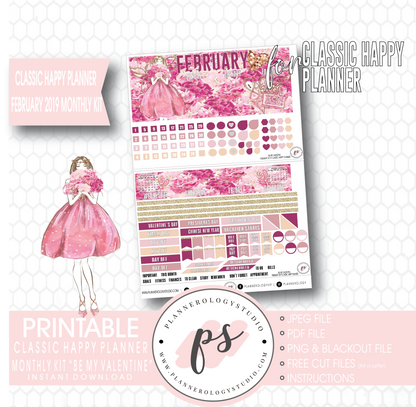 Be My Valentine February 2019 Monthly View Kit Digital Printable Planner Stickers (for use with Classic Happy Planner) - Plannerologystudio