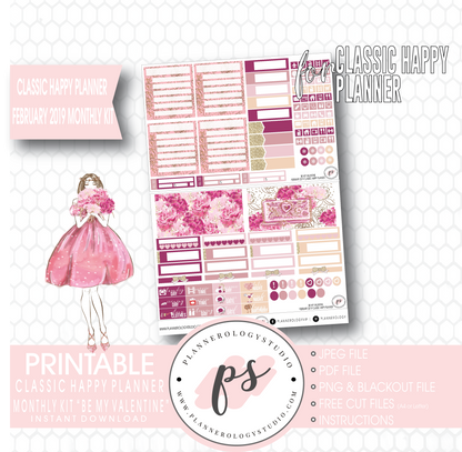 Be My Valentine February 2019 Monthly View Kit Digital Printable Planner Stickers (for use with Classic Happy Planner) - Plannerologystudio