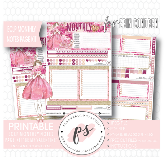 Be My Valentine Monthly Notes Page Kit Digital Printable Planner Stickers (for use with Erin Condren) - Plannerologystudio