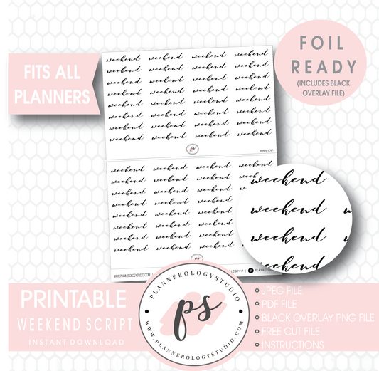 Weekend Script Digital Printable Planner Stickers (Foil Ready) - Plannerologystudio