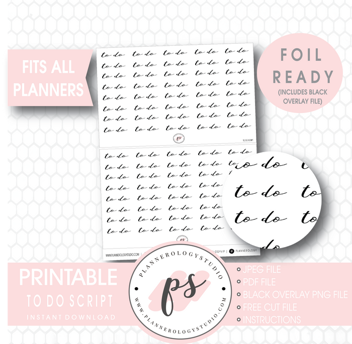 To Do Script Digital Printable Planner Stickers (Foil Ready) - Plannerologystudio