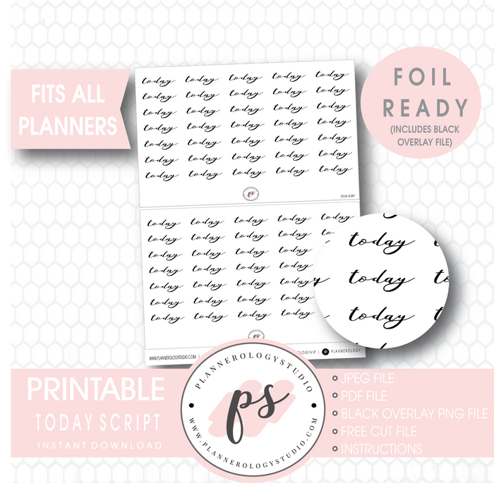 Today Script Digital Printable Planner Stickers (Foil Ready) - Plannerologystudio