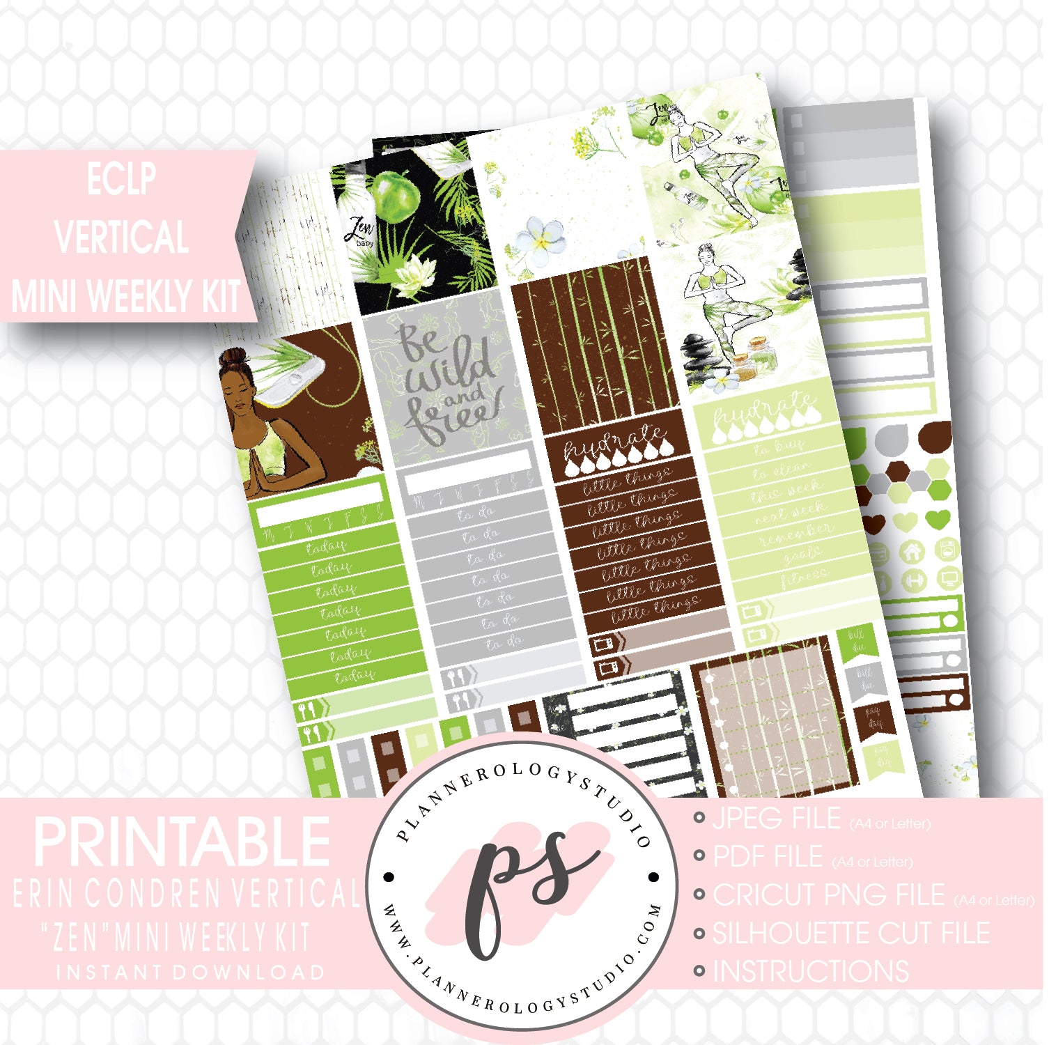 "Zen" (Yoga) Mini Weekly Kit Printable Planner Stickers (for use with ECLP Vertical) - Plannerologystudio