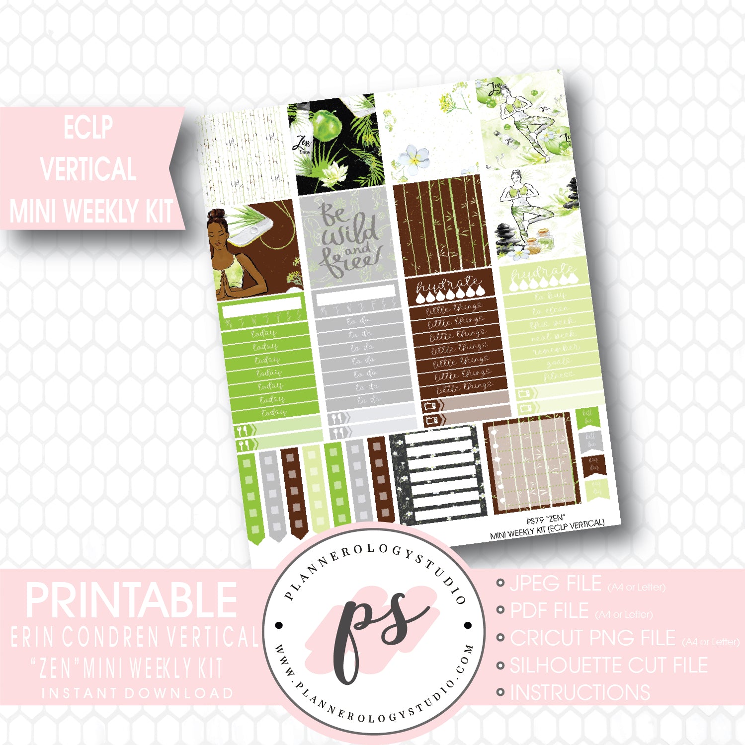 "Zen" (Yoga) Mini Weekly Kit Printable Planner Stickers (for use with ECLP Vertical) - Plannerologystudio