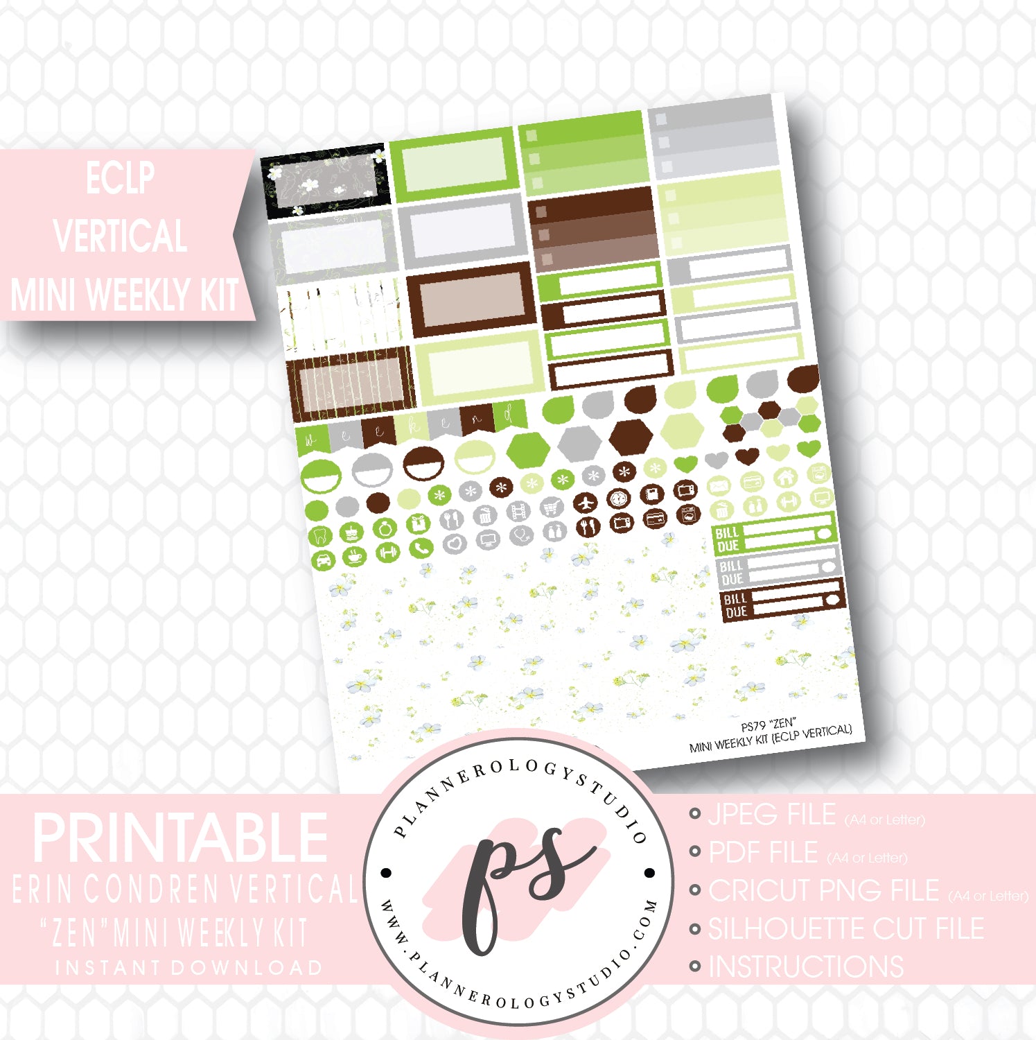 "Zen" (Yoga) Mini Weekly Kit Printable Planner Stickers (for use with ECLP Vertical) - Plannerologystudio
