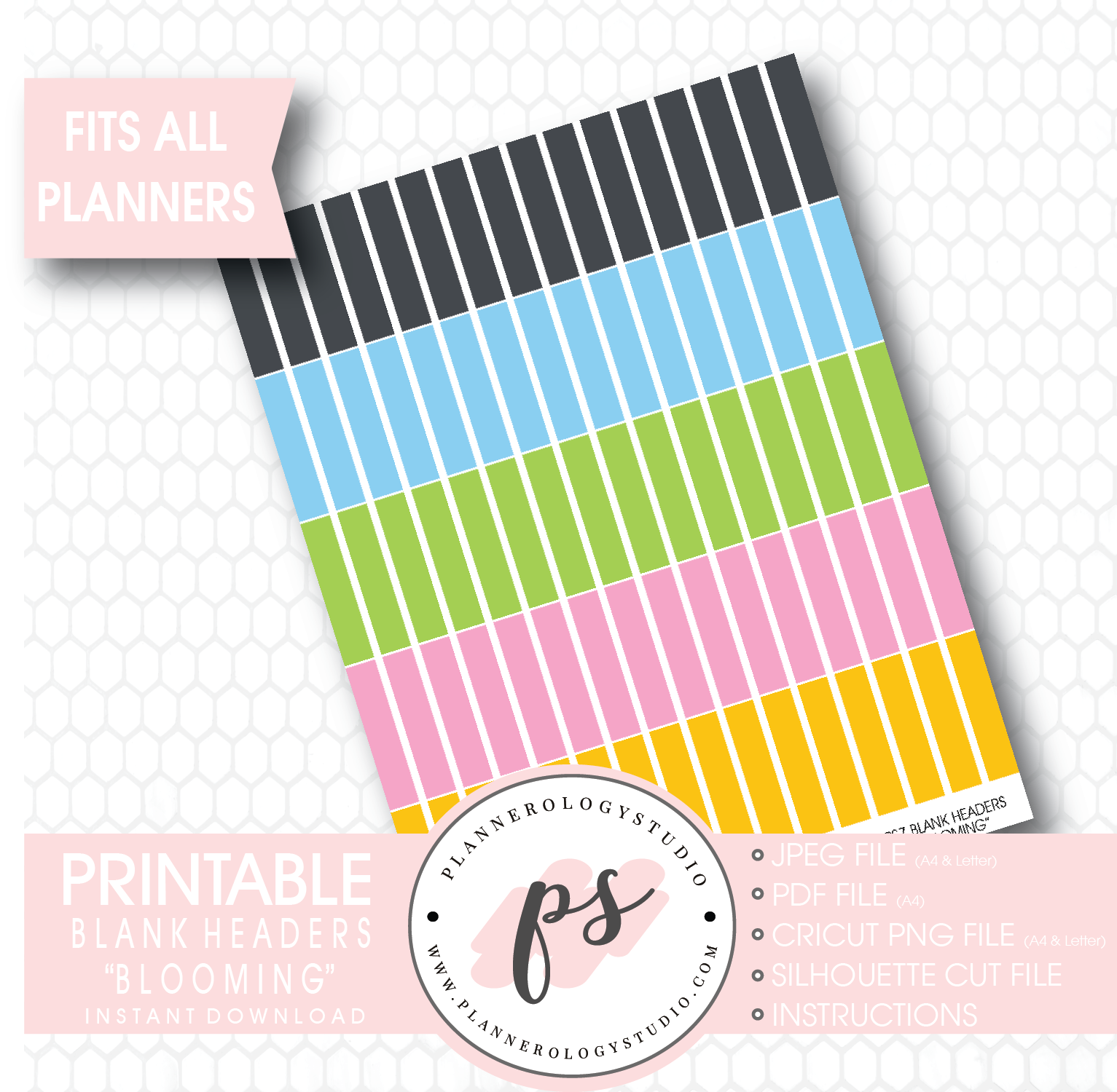 "Blooming" Blank Header Printable Planner Stickers - Plannerologystudio