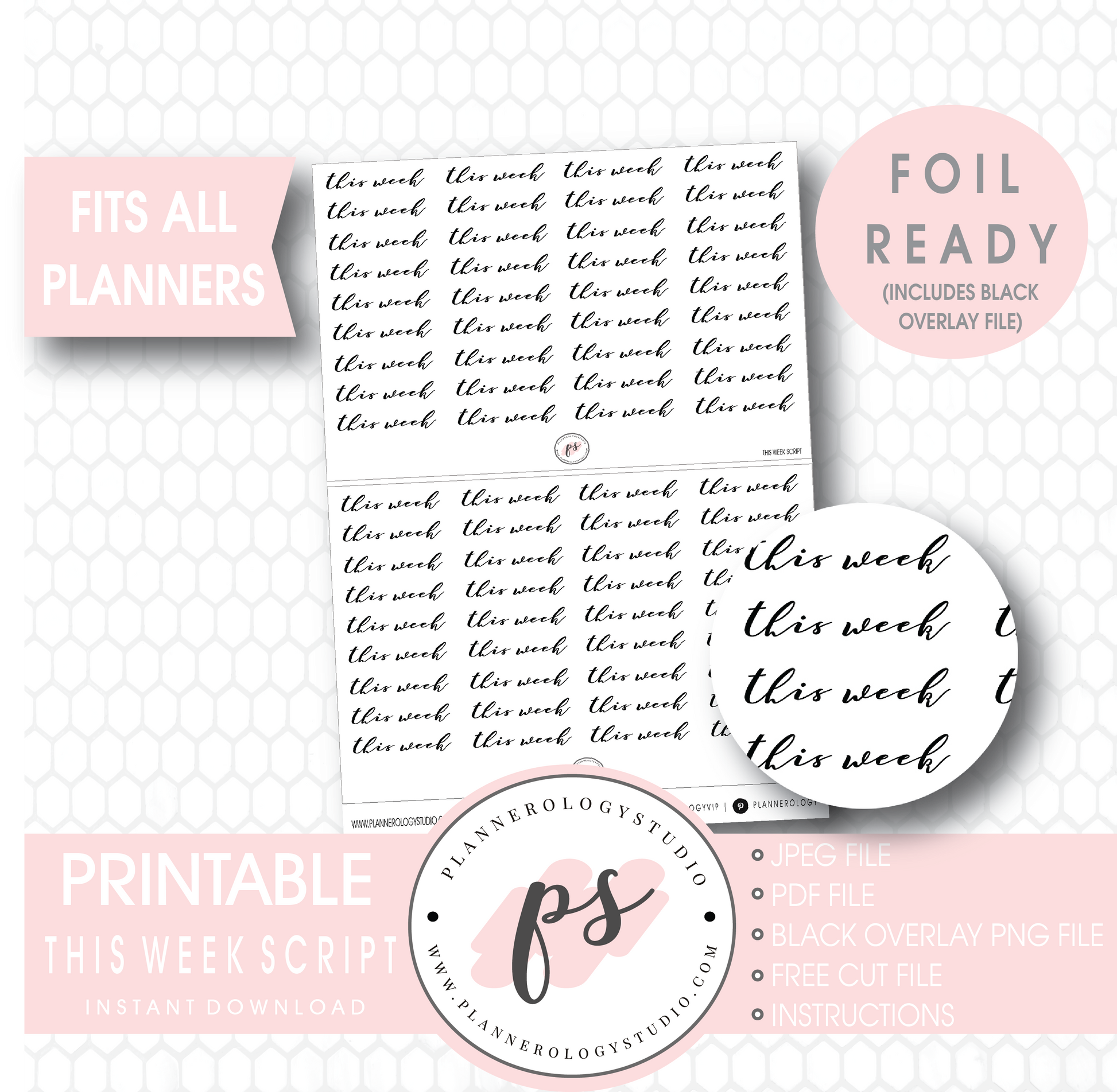 This Week Script Digital Printable Planner Stickers (Foil Ready) - Plannerologystudio