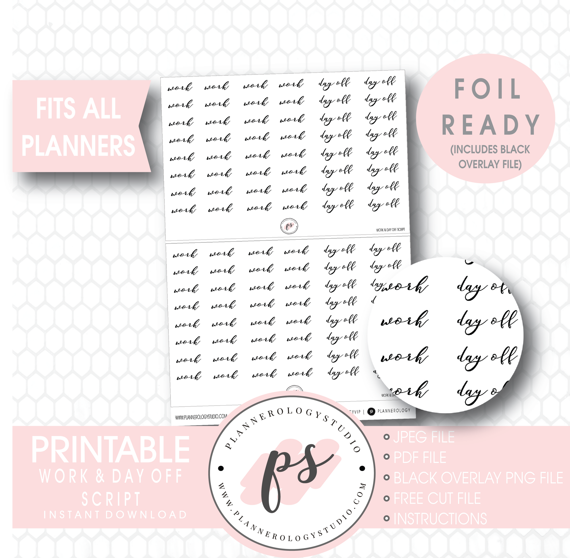 Work & Day Off Script Digital Printable Planner Stickers (Foil Ready) - Plannerologystudio
