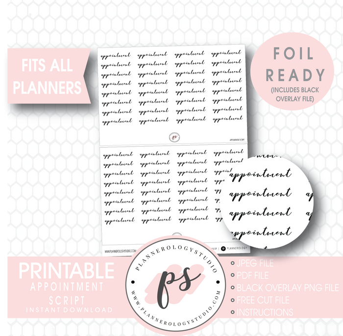 Appointment Script Digital Printable Planner Stickers (Foil Ready) - Plannerologystudio