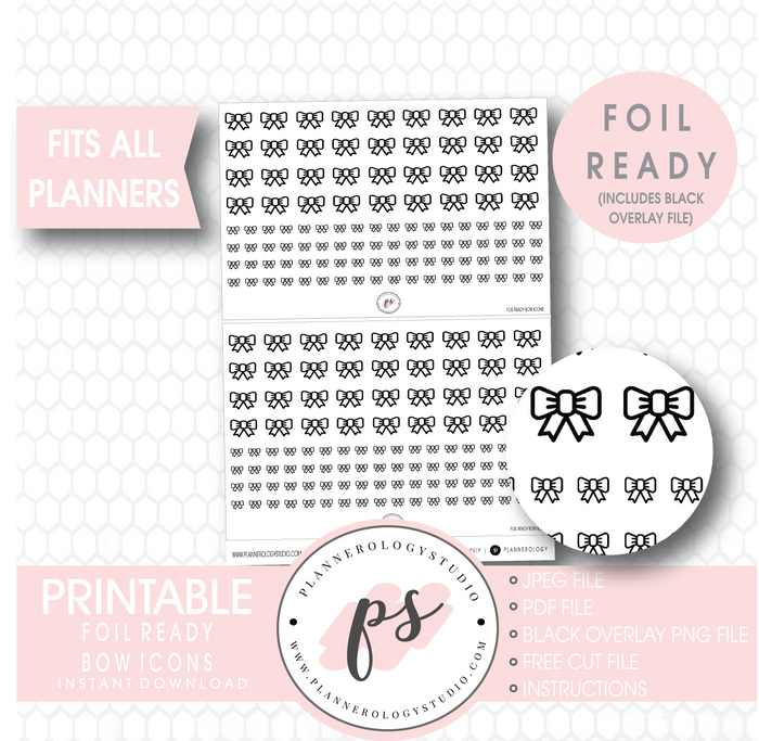 Bow Icon Digital Printable Planner Stickers (Foil Ready) - Plannerologystudio